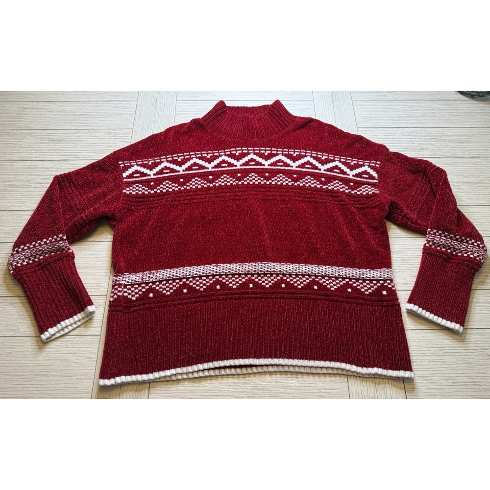 Christian Siriano Sweater‎ Cherry Red Chenille Slouchy Cozy Soft Long Sleeve XL